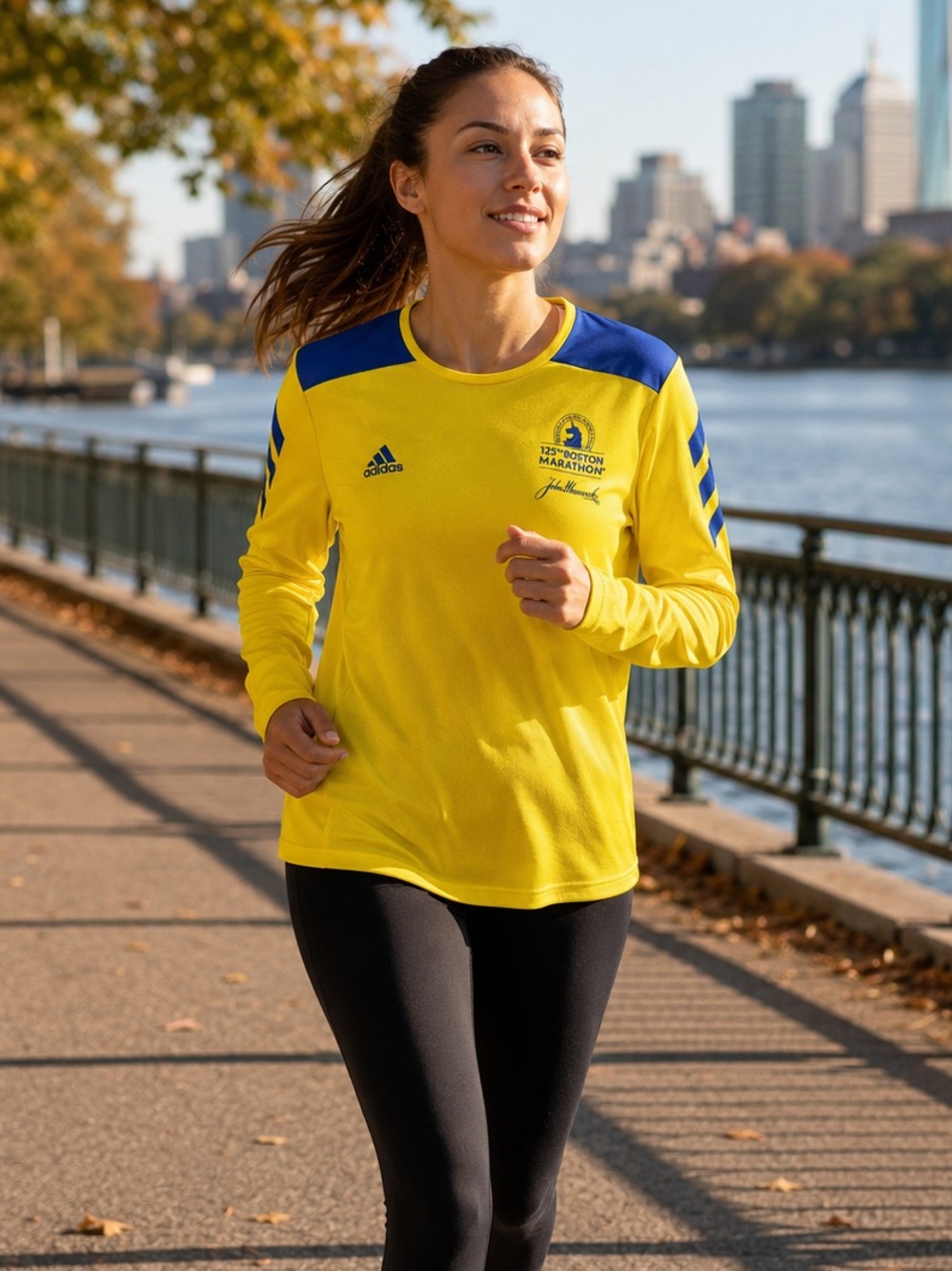 Adidas 125th Boston Marathon 2021 Yellow Long Sleeve Running Shirt Large